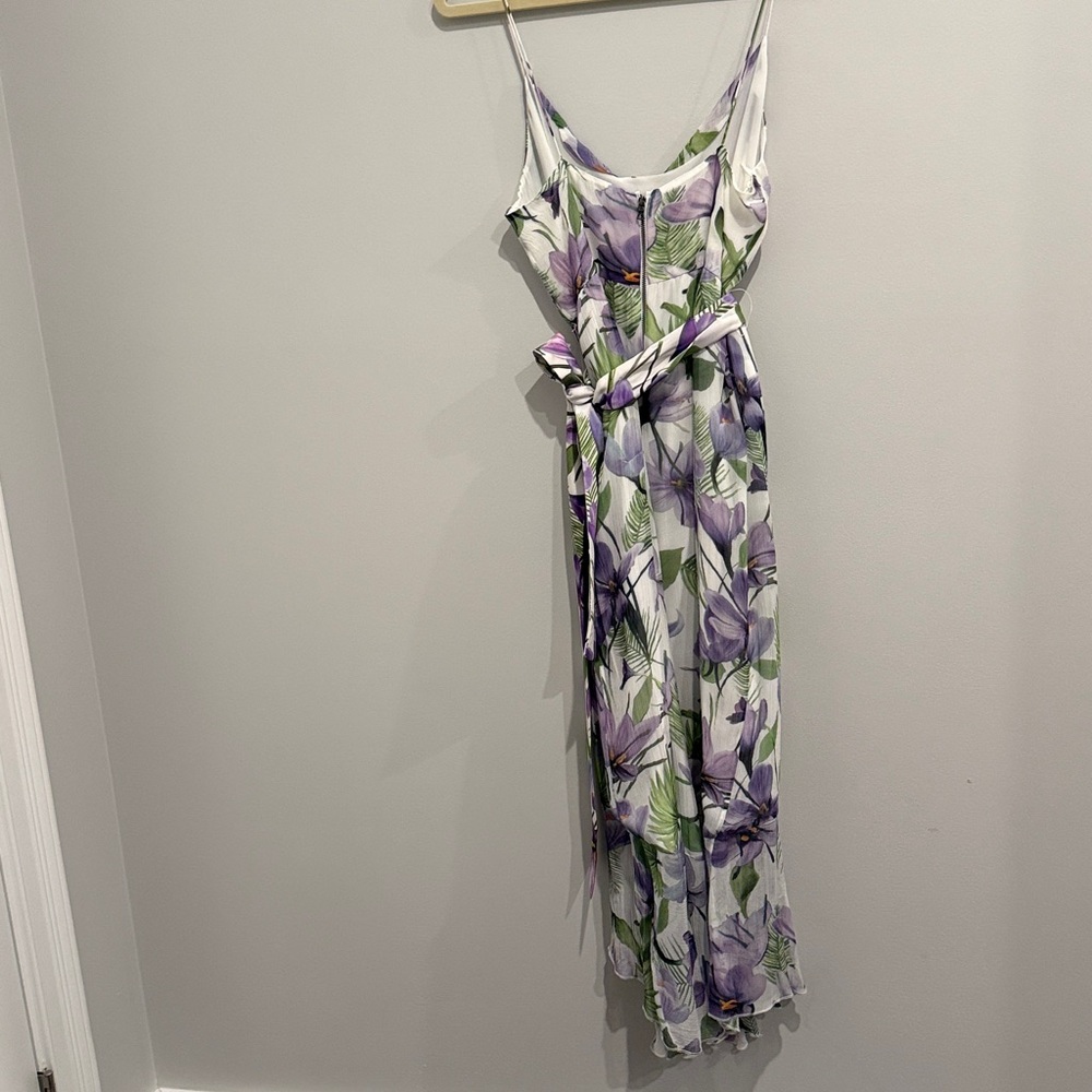 ALICE + OLIVIA Tevi Cowl-Neck Asymmetric Floral Dress w/ Sash - Picture 5 of 5